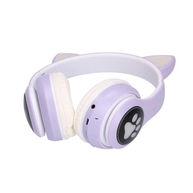 Extralink, Kids, Cat-Ear, słuchawki nauszne bezprzewodowe, bluetooth 5.0, oświetlenie RGB, fioletowe