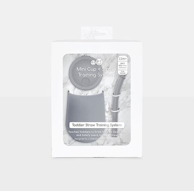 EZPZ, silikonowy kubeczek ze słomką Mini Cup + Straw Training System, 120 ml, szary