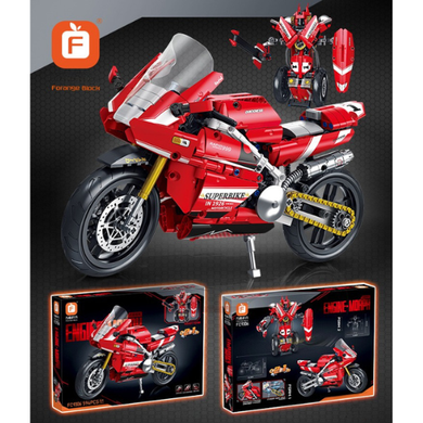 Forange, czerwony motocykl 2w1, klocki konstrukcyjne, 594 elementów