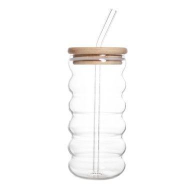 Homla, Bubbly Summer, szklanka z bambusową pokrywką i szklaną słomką, 0,45l
