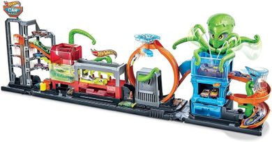 Hot Wheels City, Color Reveal, Megamyjnia - Atak ośmiornicy, zestaw do zabawy z funkcją zmiany koloru
