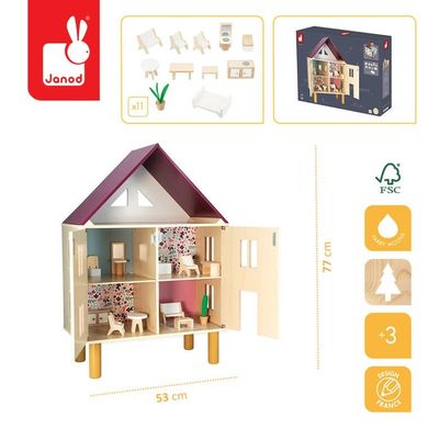 Janod, drewniany domek dla lalek, Twist, 11 elementów