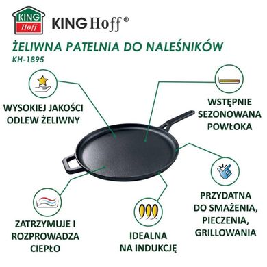 Kinghoff, patelnia żeliwna do naleśników pizzy, 29 cm
