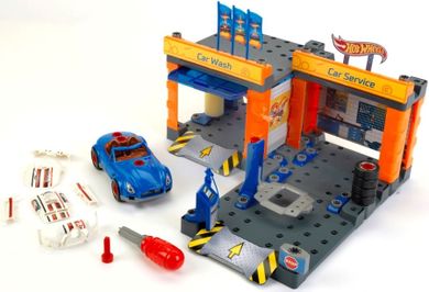 Klein, Hot Wheels, stacja serwisowa z myjnią i samochodem do skręcania