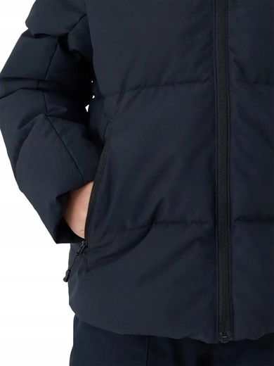 Kurtka narciarska chłopięca z kapturem, ocieplana, czarna, 4F