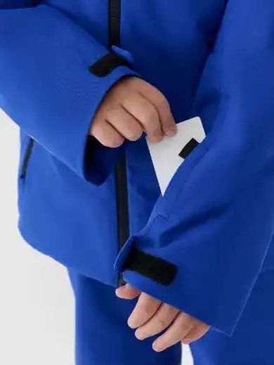 Kurtka narciarska chłopięca z kapturem, ocieplana, niebieska, 4F