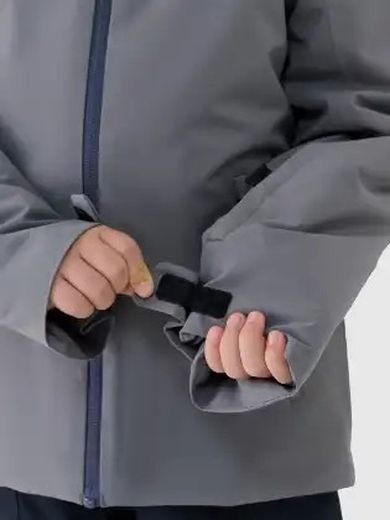 Kurtka narciarska chłopięca z kapturem, ocieplana, szara, 4F