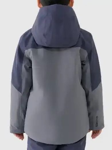 Kurtka narciarska chłopięca z kapturem, ocieplana, szara, 4F