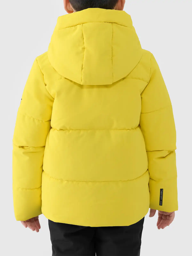Kurtka narciarska chłopięca z kapturem, ocieplana, żółta, 4F