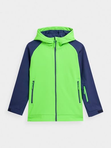 Kurtka softshell chłopięca z kapturem, zielona, 4F