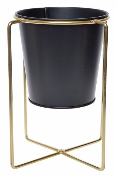 Kwietnik metalowy duży, czarno-złoty, 13-13-22 cm