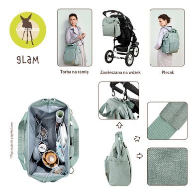 Lassig, Glam Label, Goldie Backpack, plecak dla mam z akcesoriami, mint