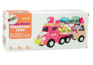 Lean Toys, ciężarówka transporter z autkami, 5w1, różowa
