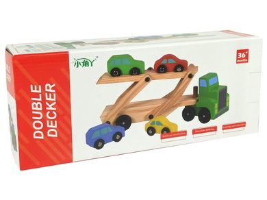 Lean Toys, drewniana laweta z pojazdami, zielona