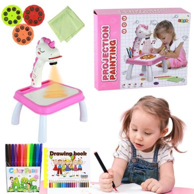 Lean Toys, jednorożec, stolik z projektorem, różowy