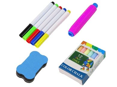 Lean Toys, tablica edukacyjna 2w1, kreda i pisaki, niebieska