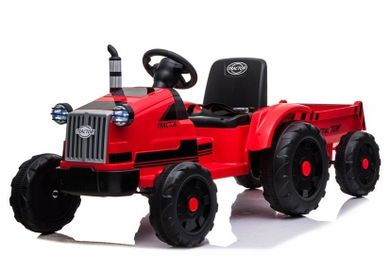 Lean Toys, Traktor, pojazd na akumulator z przyczepą, czerwony