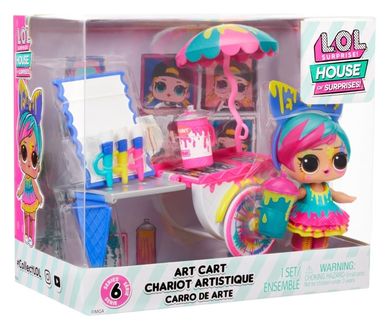 L.O.L. Surprise, Furniture Playset with Doll, Splatters + Art Cart, laleczka modowa, mebelki