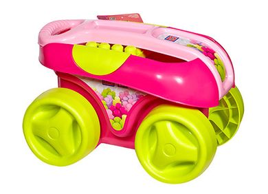 Mega Bloks, Wózek z klockami, różowy, 25 elementów