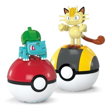 MEGA Pokemon, Pokeball Bulbasaur i Meowth, 2 figurki, klocki, 60 elementów