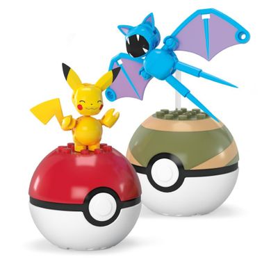 MEGA Pokemon, Pokeball Pikachu i Zubat, 2 figurki, klocki, 40 elementów