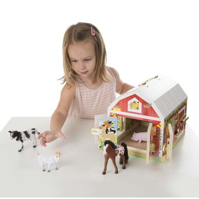 Melissa & Doug, drewniana stodoła ze zwierzętami, walizka z zamkami i zatrzaskami
