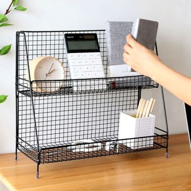 Metalowa, dwupoziomowa, stojąca półka, styl Loft, czarna