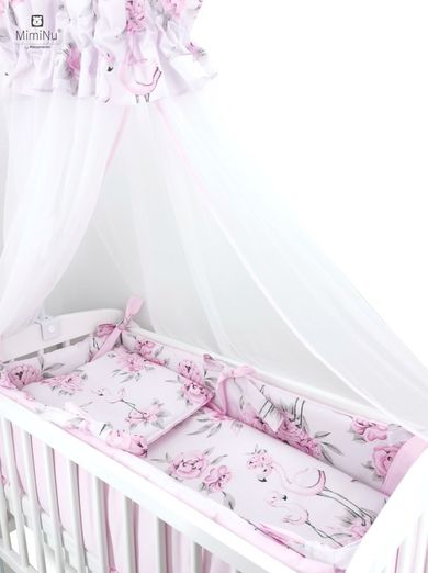 MimiNu, Peonie, 8-elementowy komplet do kołyski, róż