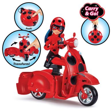 Miraculous: biedronka i czarny kot, składany skuter lucky charm i lalka biedronka, pojazd