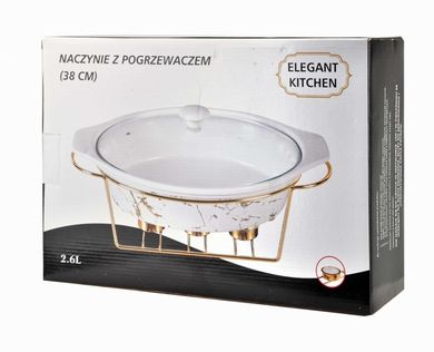 Mondex, ceramiczne naczynie żaroodporne z podgrzewaczem, 38 cm, 2.6l, marmur