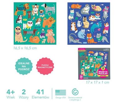 Mudpuppy, Koty i psy, puzzle magnetyczne, 40 elementów