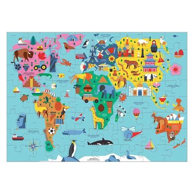 Mudpuppy, Mapa Świata, puzzle z elementami w kształcie budynków i zwierząt, 78 elementów