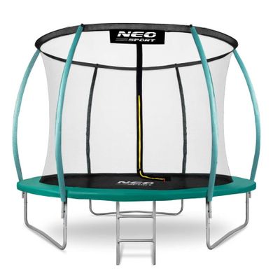 Neo-Sport, trampolina ogrodowa z siatką, profilowanymi słupkami i drabinką, 312 cm