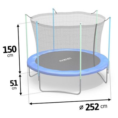 Neo-sport, trampolina ogrodowa z siatką wewnętrzną i drabinką, 252 cm