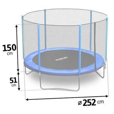 Neo-sport, trampolina ogrodowa z siatką zewnętrzną i drabinką, 252 cm