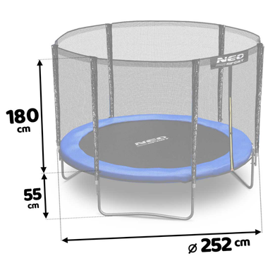 Neo-Sport, trampolina ogrodowa z siatką zewnętrzną i drabinką, 8ft/252 cm