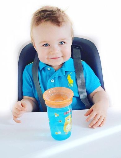 Nuby, kubek niekapek, 360, niebiesko-pomarańczowy, 300 ml, 6m+