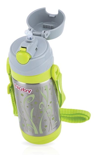 Nuby, kubek termiczny ze słomką, zielony, 24m+, 360 ml