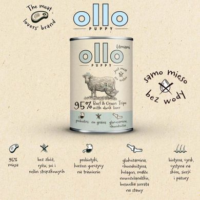 Ollo, Puppy Umami, mokra karma dla psa, wołowina i kaczka, 850 g