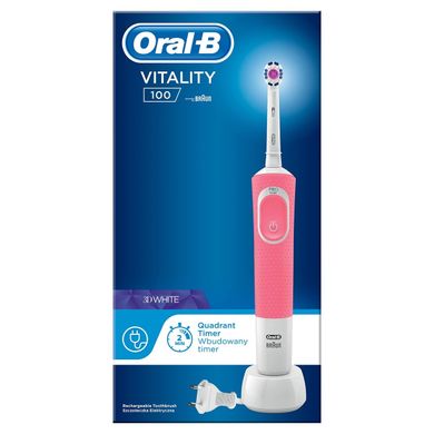 Oral-B, Vitality 100 3D White, szczoteczka do zębów, różowa