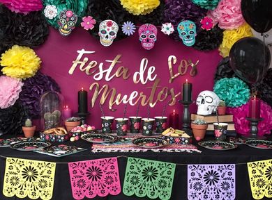 PartyDeco, Halloween dia de los muertos, maska papierowa na twarz, biała, rozmiar uniwersalny