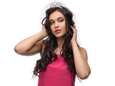 PartyDeco, tiara z welonem, strój na wieczór panieński