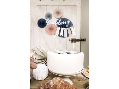 PartyDeco, topper, dekoracja na tort urodzinowy, girlanda flagietkowa, szara, 20 cm