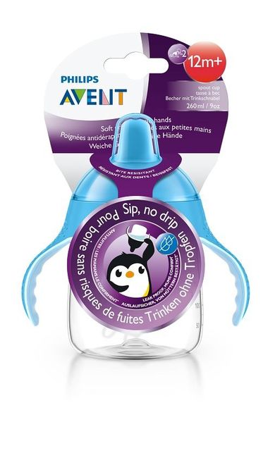 Philips Avent, Pingwinek, kubek bez rozlewania, niebieski, 12m+, 260 ml