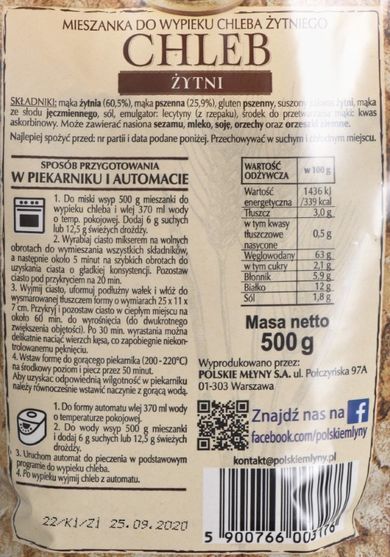 Polskie Młyny, chleb żytni, 500 g