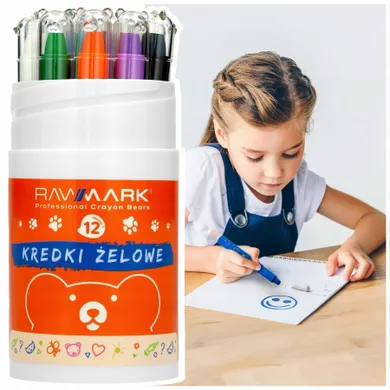 Rawmark, Misie, kredki żelowe, 12 szt. + pędzel