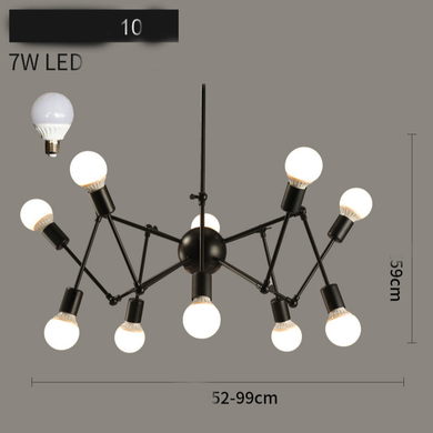 Reto, nowoczesna lampa sufitowa, żyrandol, pająk, czarny, 10-ramienny