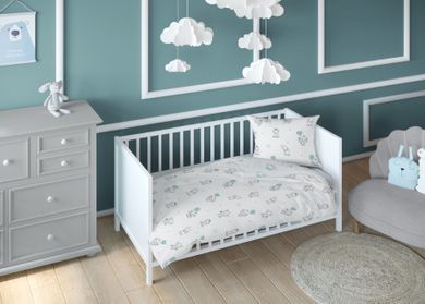 Słoniki, 3-częściowy komplet pościeli z ochraniaczem, mięta, 90-120 cm