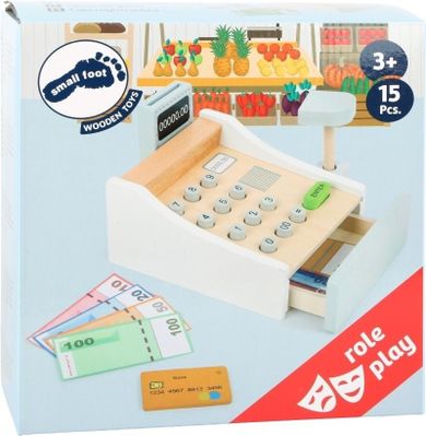 Small Foot, drewniana kasa fiskalna z terminalem, zestaw do zabawy
