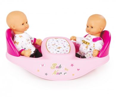 Smoby, Baby Nurse, krzesełko do karmienia dla lalek bliźniąt, bujak, 2w1